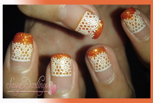 Lace in Orange French Manicure