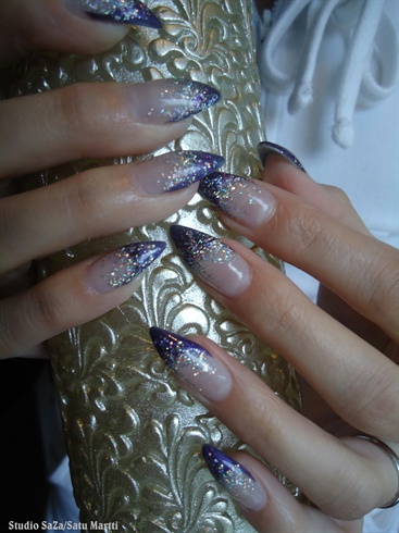 Purple french with silver glitter