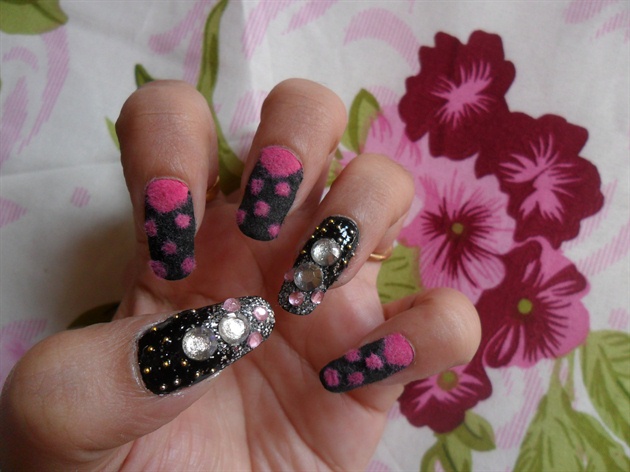 velvet polka dots and bling nails