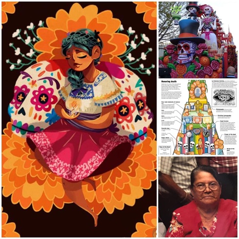 I fist started by searching Dia De Los Muertos photos. My inspiration came from the flowers used in the celebration, items placed on the altar and of course their beautiful colors.