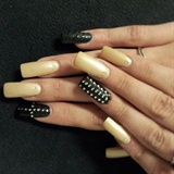 flat black rhinestones nails