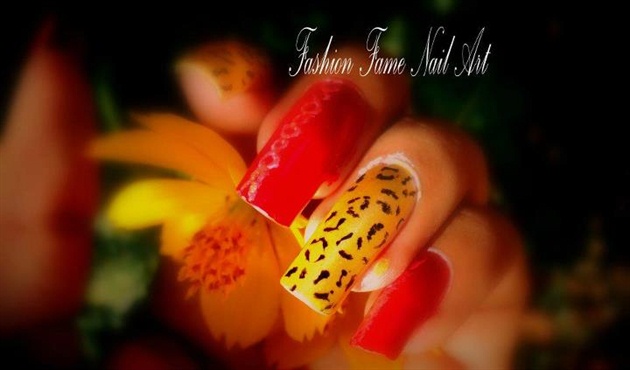 Animal print with gold chain nail art