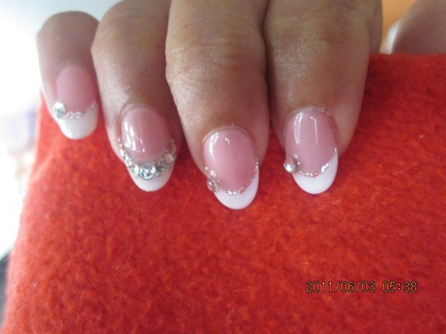 Pink based white french with stone art