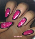 Cartoon nails, Hot pink and black.