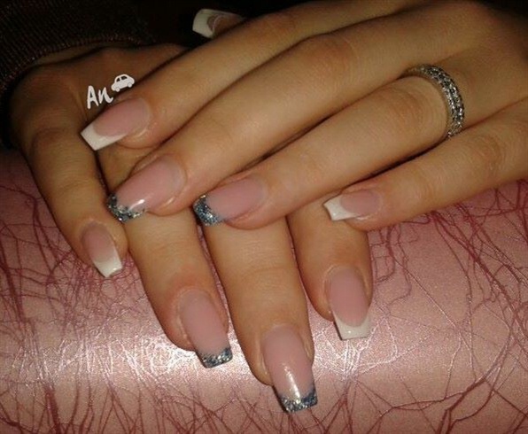 White and Mixed Glitter French Nails