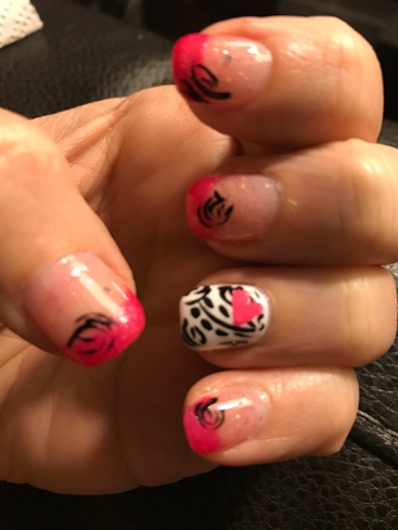 Pink Tips W/Heart Nail Design