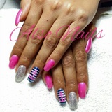 Pink, blue &amp; glitter gel nails