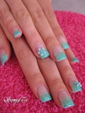 turquoise tip with fimo flowers