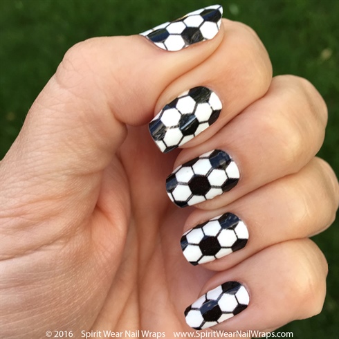 Black &amp; White Hexagon Soccer Nails 