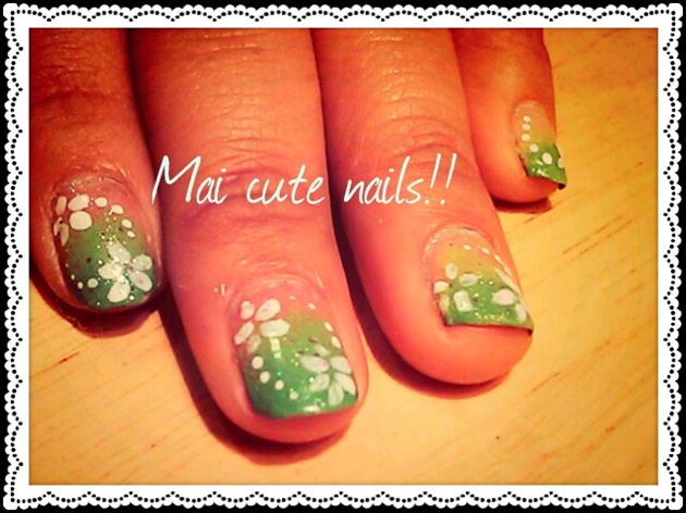 lime green tips with white flowers
