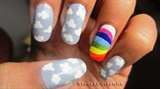 Clouds and Rainbow nail design