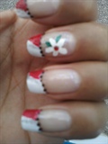 Red/White French tip w/ flower