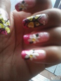BUTTERFLIES AND PINK FRENCH TIP W/ FLOWE