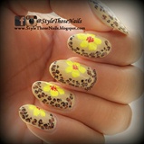 Leopard and Yellow Flowers Nailart