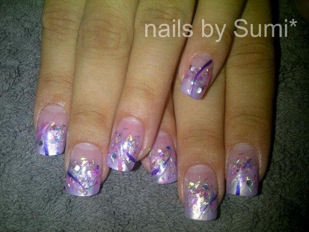 pink tip with purple mixed glitter