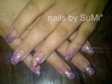 pink glitter french with fimo canes: