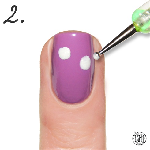  Take a dotting tool and make two dots with Orly Frosting.