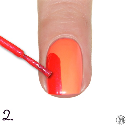 Take Orly Fireball and paint an irregular stripe- just how the picture shows.