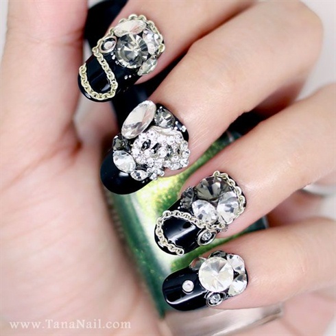 Rhinestone black nails