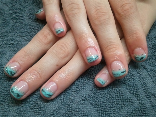 Angled french with marbling and sparkle