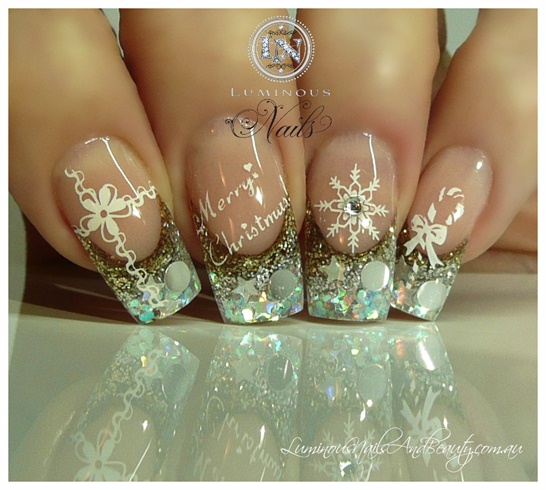 Chistmas Nails in Gold, Siver &amp; White. 