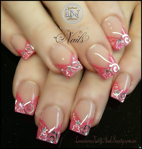 Coral Pink with Swirls &amp; Stars...