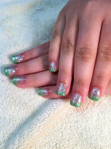 glitter and green prom nails