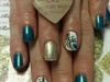 Teal and Gold Gel Polish with Hand Painted Nail Art