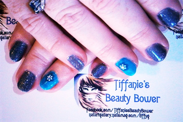 Glittery Silver and Blue With Flowers