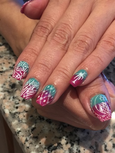 Ombre Nail With Stamping Art 