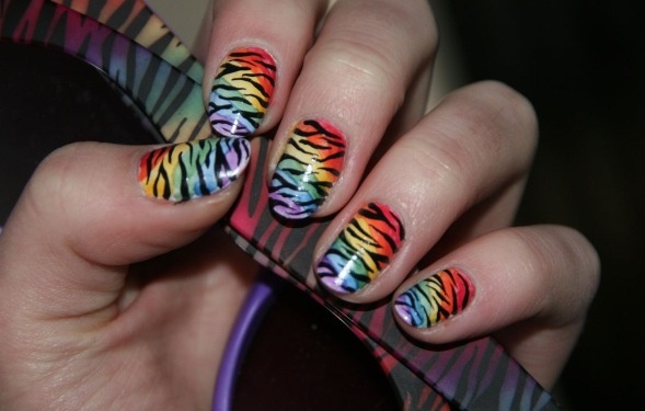 Rainbow Zebra Print Nail Art 