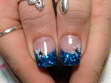 Blue Glitter with Hand painted flowers