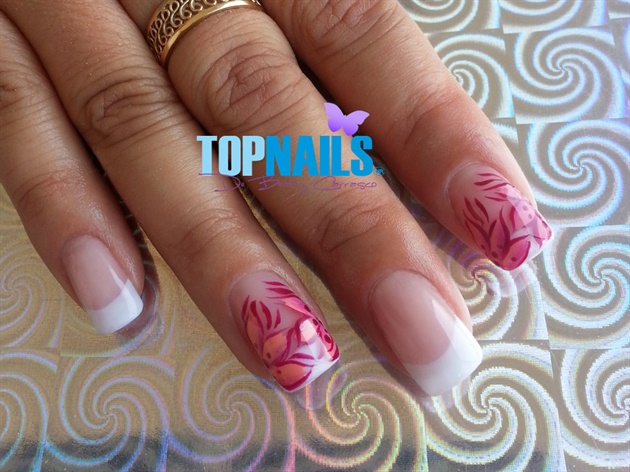 Acrylic Nails French with Floral designs