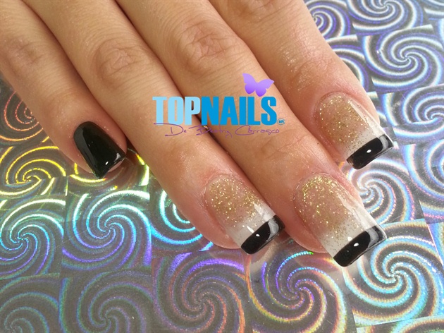 Acrylic Nails French and Golden Glitter