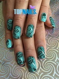 Acrylic Nails with traditional stamping