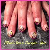 Pink tips with yellow &amp; black design