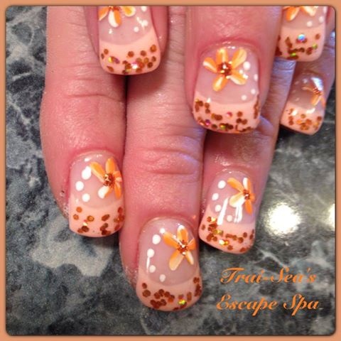 Peach Tips with handpainted flowers