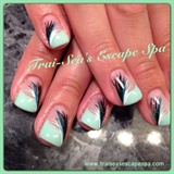 Mint Green with Hand Painted Feathers