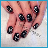 Black with blue &amp; white dots