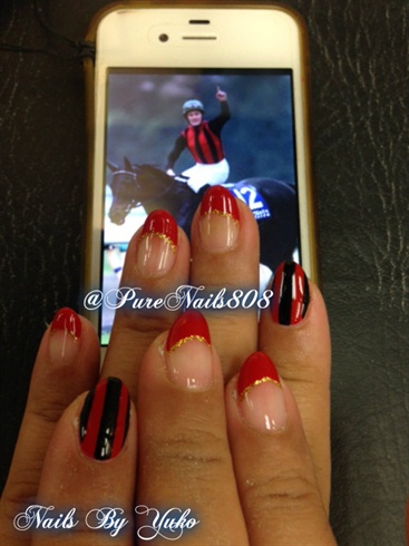 Red and Black Jocky Nail Design 