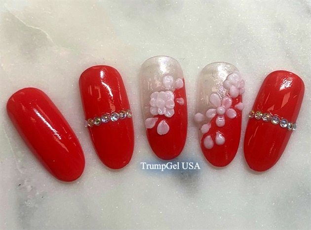 Red 3D Flower Nails