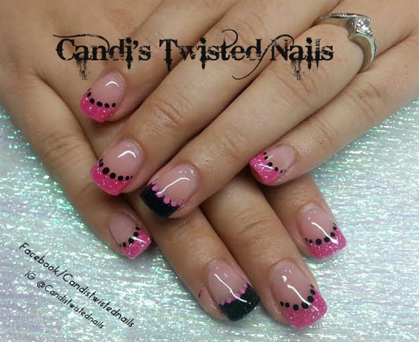 pink and black glitter nail art