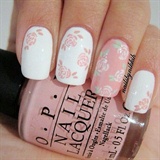 Pink and white nails with flowers