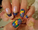 Nail art &quot;yellow and purple one stroke&quot;