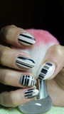 Beige nails with black lines 2