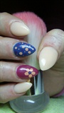 Beige,purple and blue, dots and flower