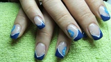 Blue nails with flowers  