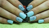 Turquoise nails with gray lines
