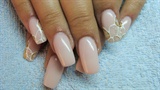 Powder pink nails with white lines