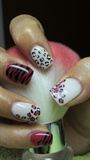 Red and white nails with animal print